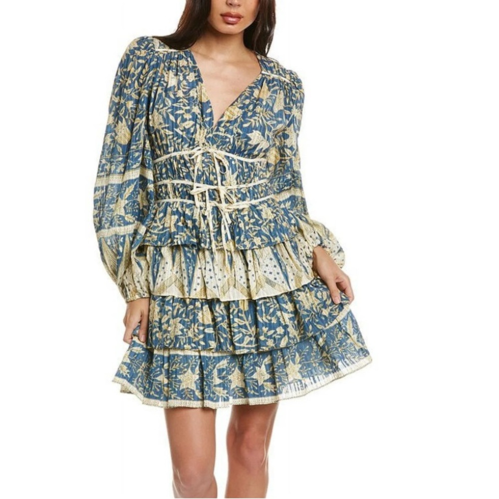 Ulla Johnson Blue Cream Bishop Sleeve Sundress